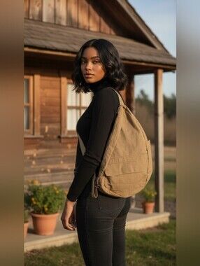 AmeriBag Healthy Back Bag Olive Green Nylon Ergonomic Sling Backpack